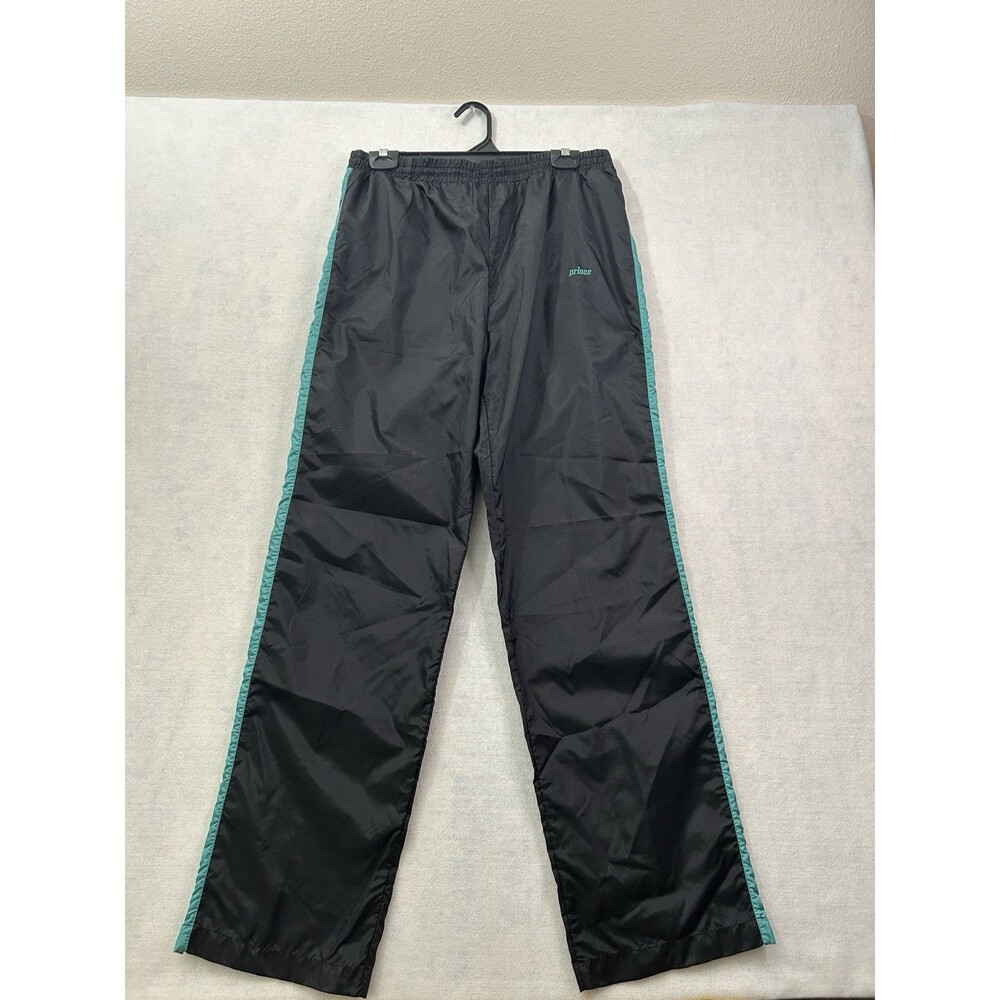 Vintage Prince Nylon Track Pants Mens M Black Teal Side Stripe Windbreaker 90s